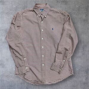 Polo Ralph Lauren Vintage 80s Checkered Maroon White Button Down Shirt Mens M